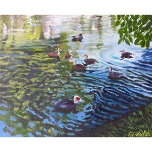 “Duck Pond“ Original oil painting on Cradled Wood Panel 10"w x 8"h x 1.5"d